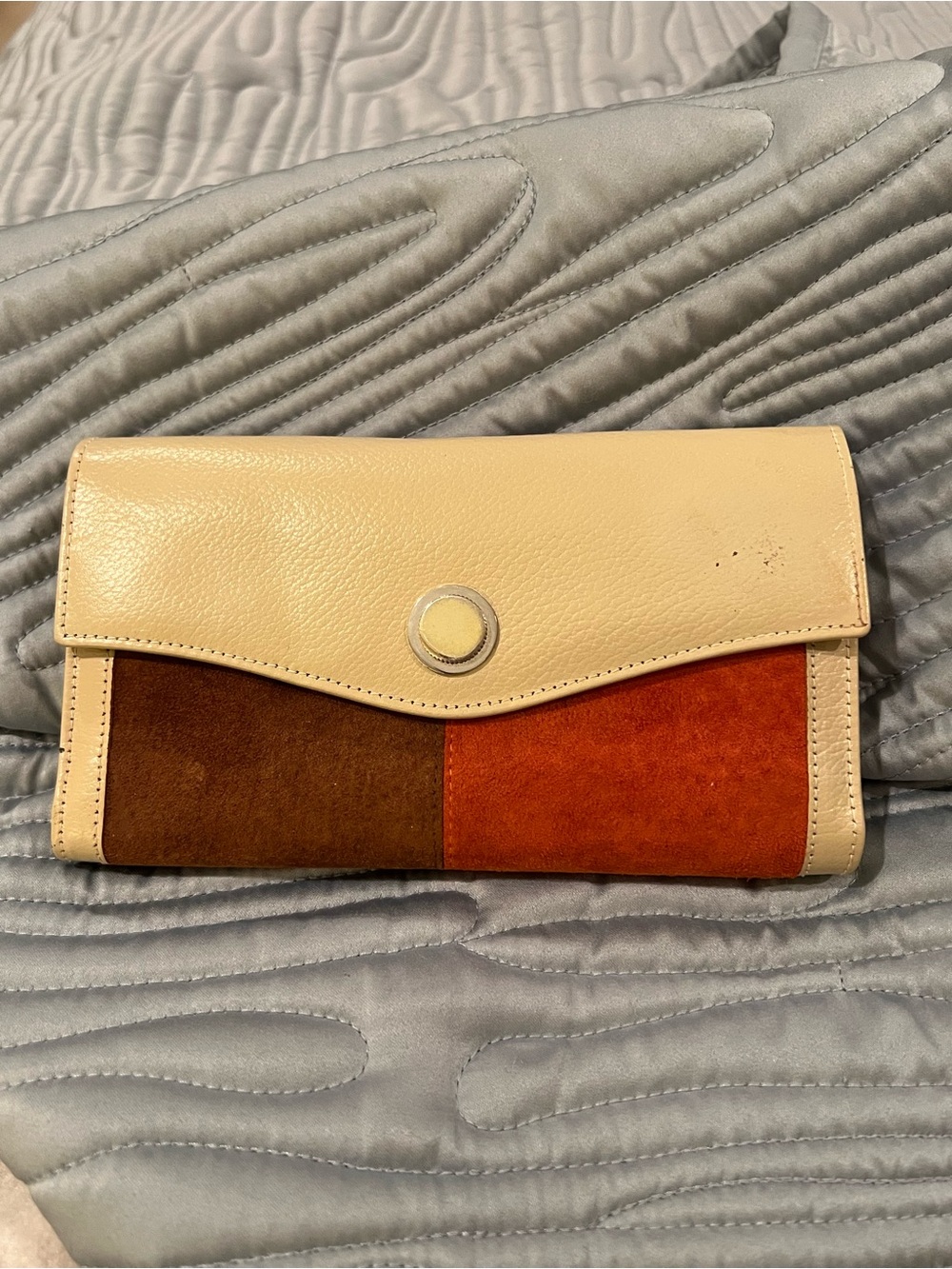 Lady Bosca Vintage Luxury Italian Leather Suede Colorblock Trifold Wallet